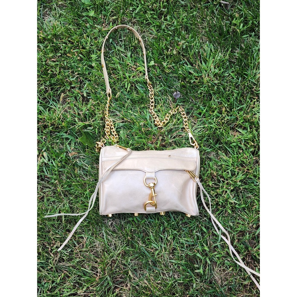 Rebecca Minkoff Mini MAC Clutch Taupe Leather Crossbody Bag H652B01C Gold HW
